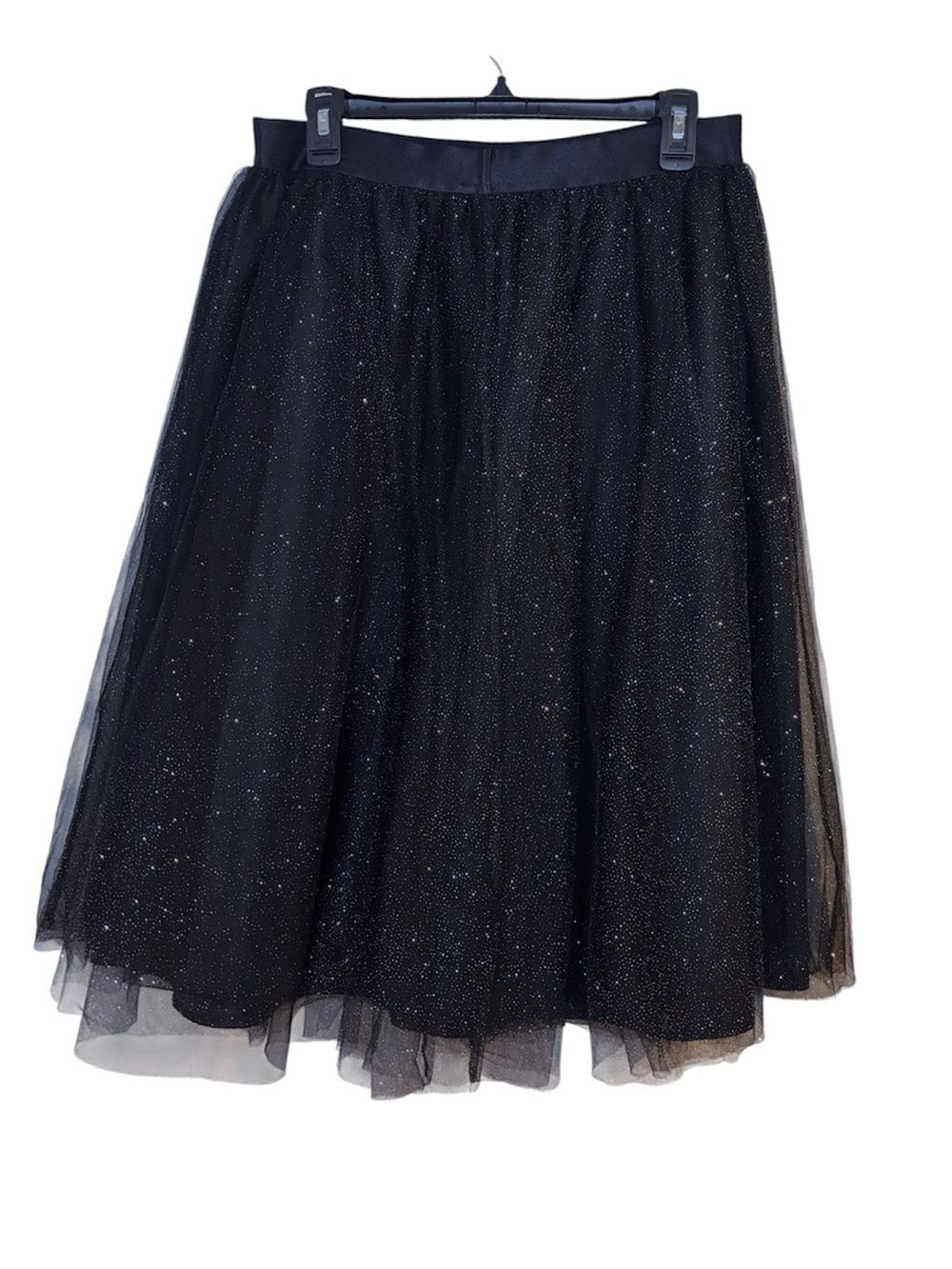 Orsay Sparkle Black Tulle A-Line Midi Skirt Size 40 (Large)